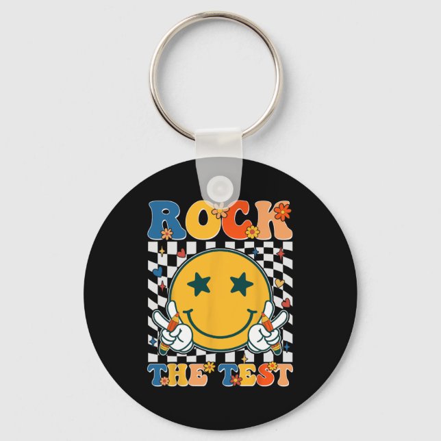The Test Testing Day Retro Groovy Teacher Student  Keychain (Front)