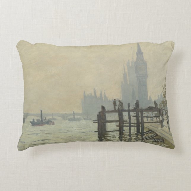 The Thames Below Westminster by Claude Monet Accent Pillow (Front)