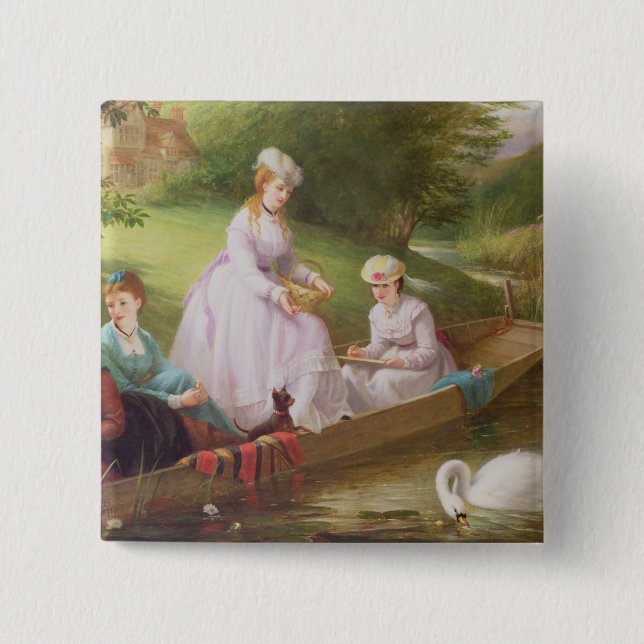 The Thames Swans 2 Inch Square Button (Front)