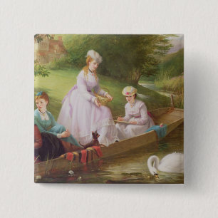 The Thames Swans 2 Inch Square Button