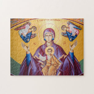 The Theotokos and Christ Child with Angels Icon  Jigsaw Puzzle