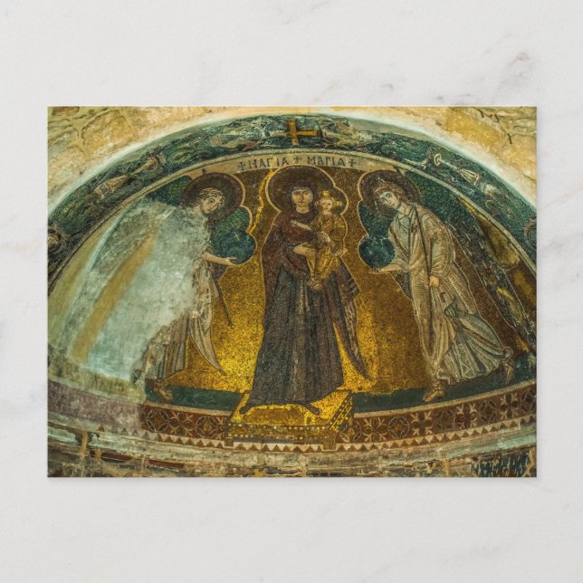 The Theotokos and Christ Child with Angels Icon Postcard (Front)