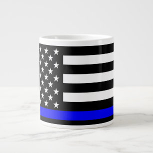 The Thin Blue Line Black and White US flag Large Coffee Mug