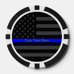 The Thin Blue Line Personalized Black US Flag Poker Chips