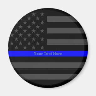 The Thin Blue Line Personalized Word Black US Flag Magnet