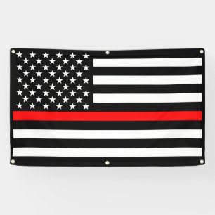 The Thin Red Line American Flag Decor Display on a Banner