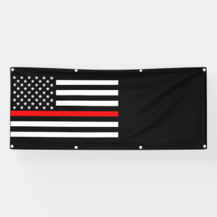 The Thin Red Line American Flag Decor Display on a Banner