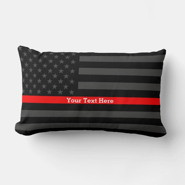 The Thin Red Line Personalized Text Black US Flag Lumbar Pillow (Front)