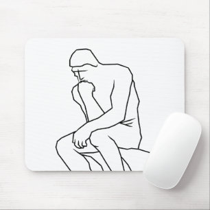 The thinker man statue line art, Inspired by Rodin Mouse Pad