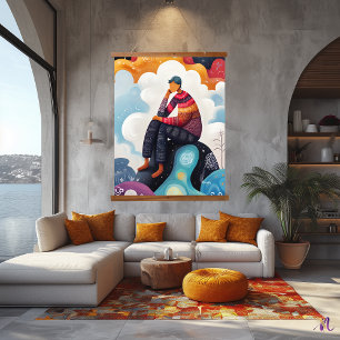 The Thinker Reimagined: Abstract Modern Art Hanging Tapestry