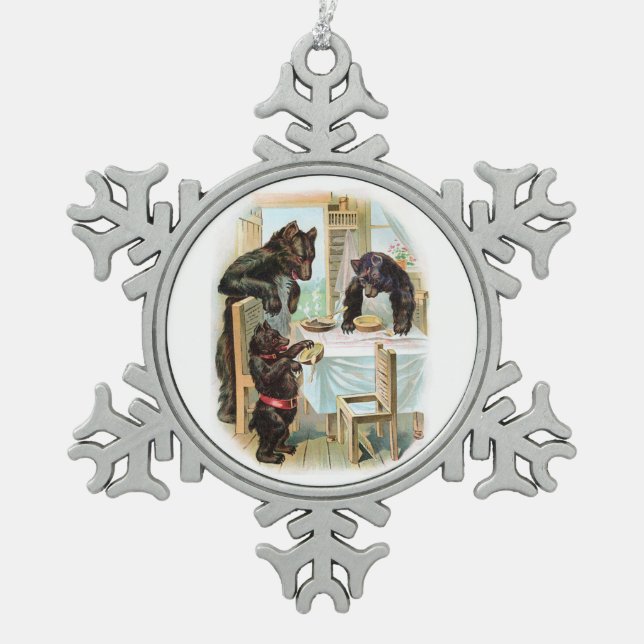 The Three Bears Snowflake Pewter Christmas Ornament (Front)