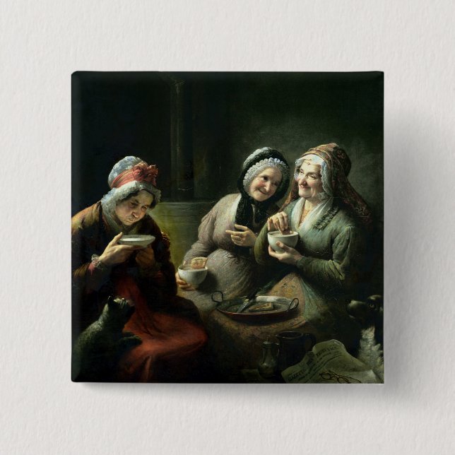 The Three Gossips 2 Inch Square Button (Front)