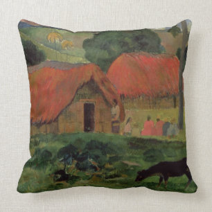 The Three Huts, Tahiti, 1891-92 (oil on canvas) Throw Pillow
