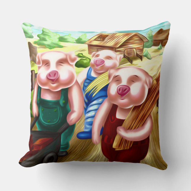 The Three Little Pigs Throw Pillow (Front)