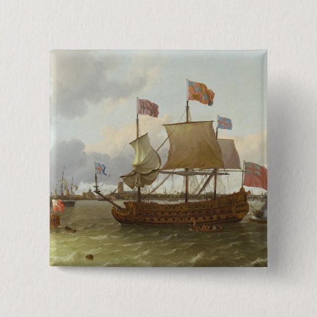 The Three-Master 'Britannia' in Rotterdam, 1698 2 Inch Square Button (Front)