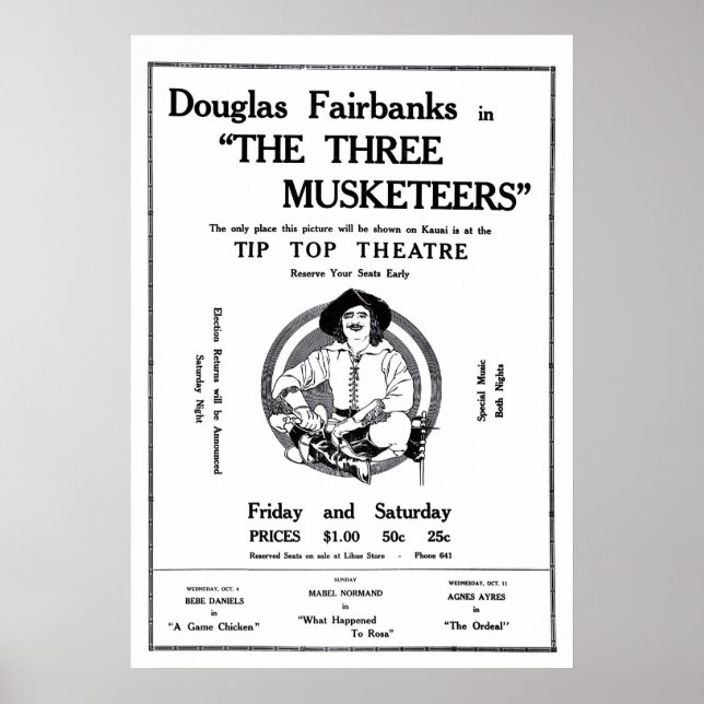 The Three Musketeers 1922 vintage movie ad poster (Front)