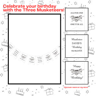 The Three Musketeers Happy Birthday Bunting Flags