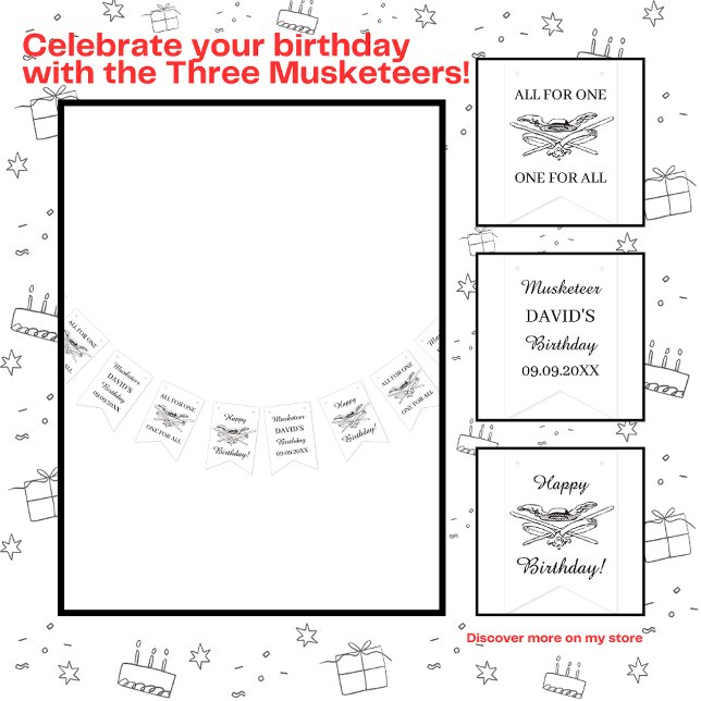 The Three Musketeers Happy Birthday Bunting Flags (Creator Uploaded)