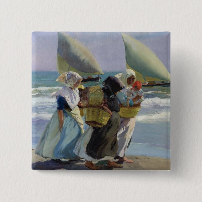 The Three Sails - Joaquin Sorolla 2 Inch Square Button (Front)