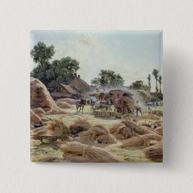 The Threshing Machine  1896 2 Inch Square Button (Front)