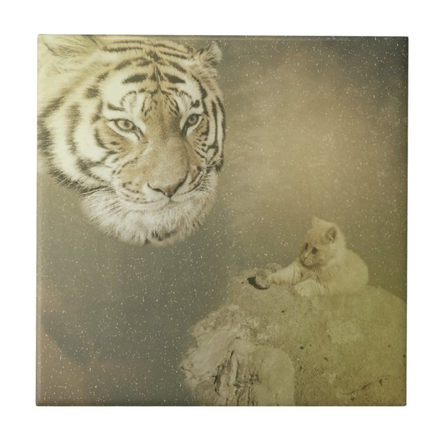 The Tiger And The Kitten, Ceramic Tile (Front)