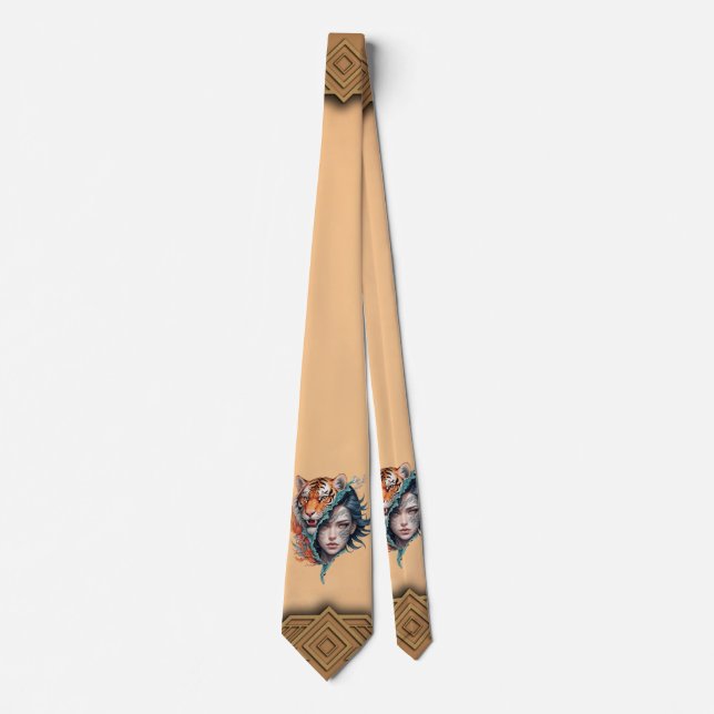 The tiger and the woman, strength and grace.  tie (Front)