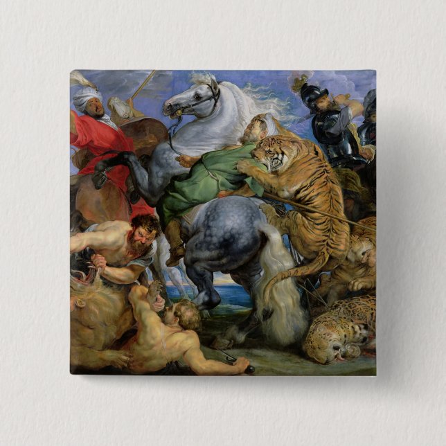 The Tiger Hunt, c.1616 2 Inch Square Button (Front)