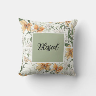 The Tiger Lilies, soft green, Throw Pillow