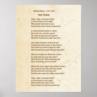 THE TIGER Poem by William Blake Poster