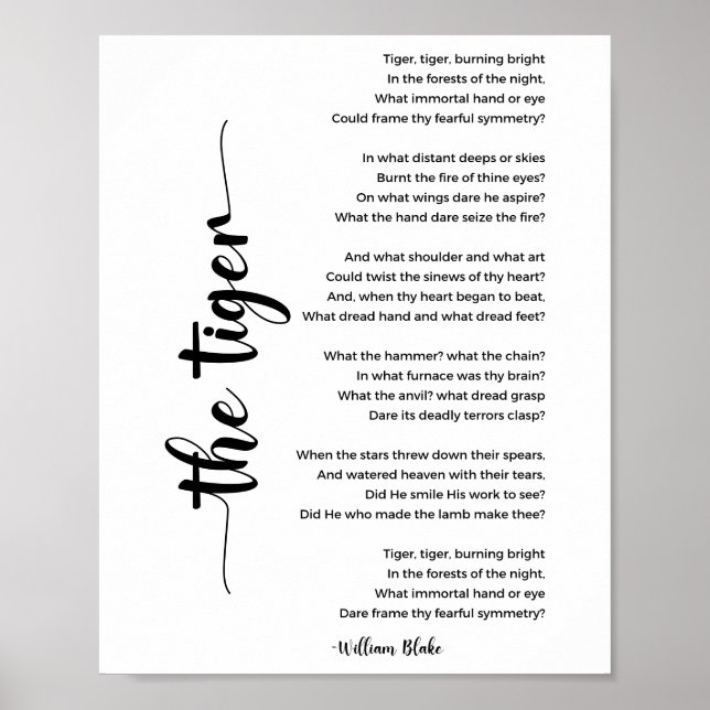 The Tiger Poem by William Blake Poster (Front)