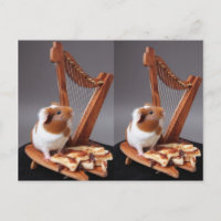 The Tiny Harpist – Whimsical Guinea Pig Postcard