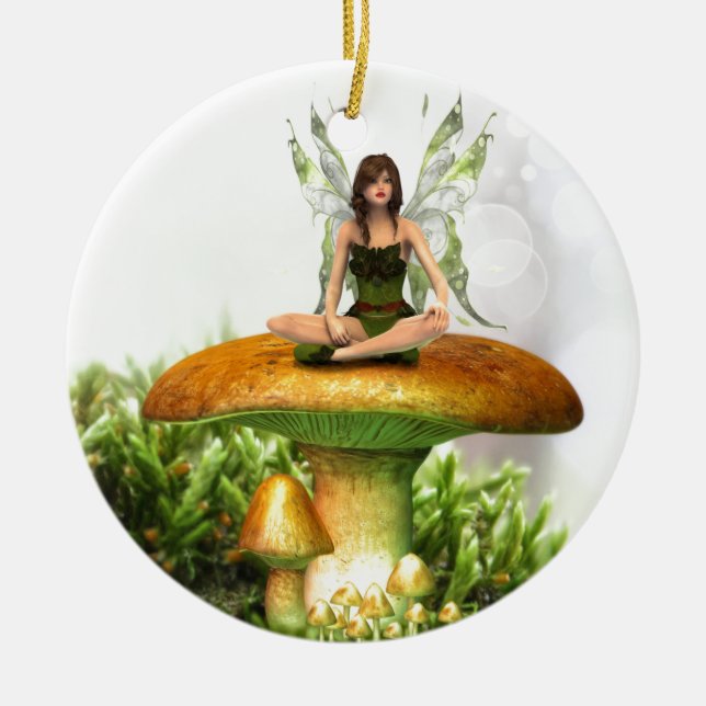 The Toadstool Fairy Ceramic Ornament (Front)