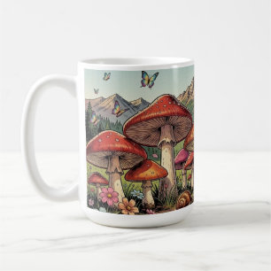 The Toadstool Village Beneath the Mountains Coffee Mug