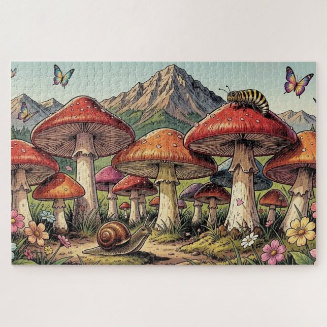 The Toadstool Village Beneath the Mountains Jigsaw Puzzle (Horizontal)