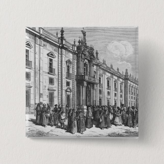 The tobacco factory at Seville 2 Inch Square Button (Front)