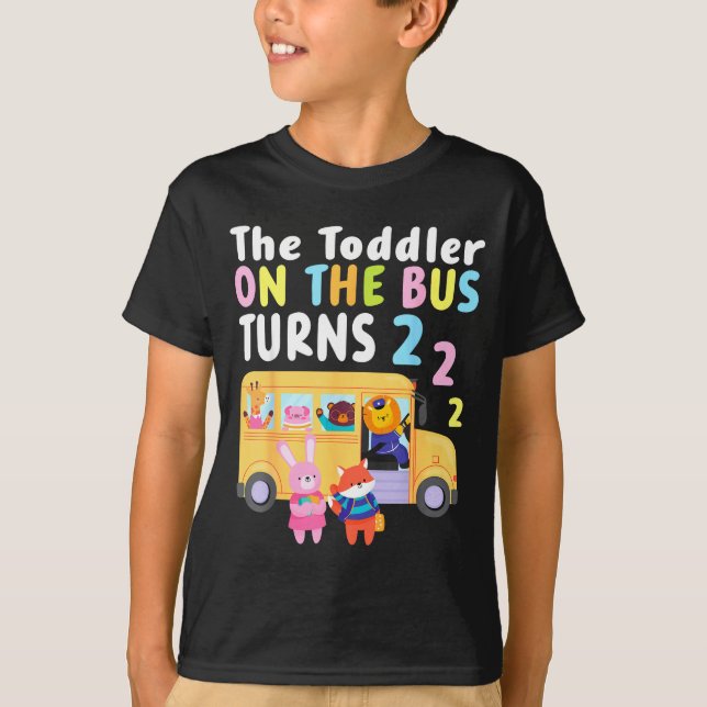 The Toddler On The Bus Turns Two Years Cute Animal T-Shirt (Front)