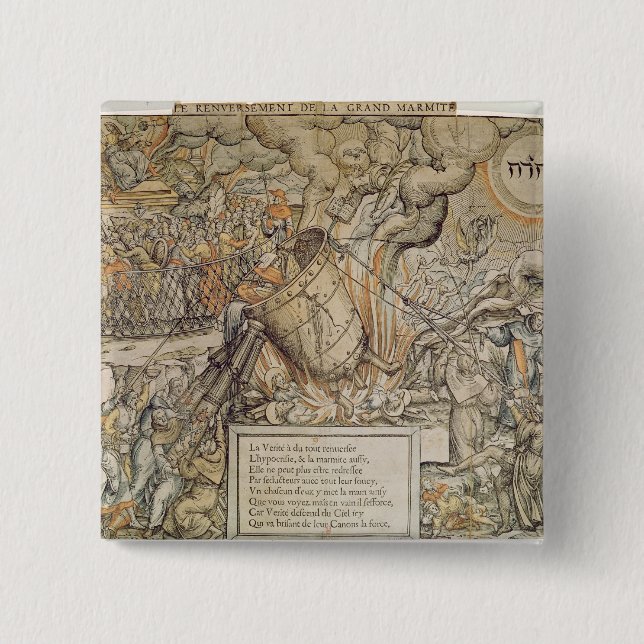 The Toppling Melting Pot 2 Inch Square Button (Front)