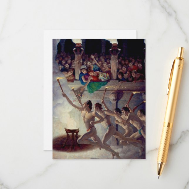 The Torch Race, Grecian Olympics by N. C. Wyeth Enclosure Card (Front/Back In Situ)