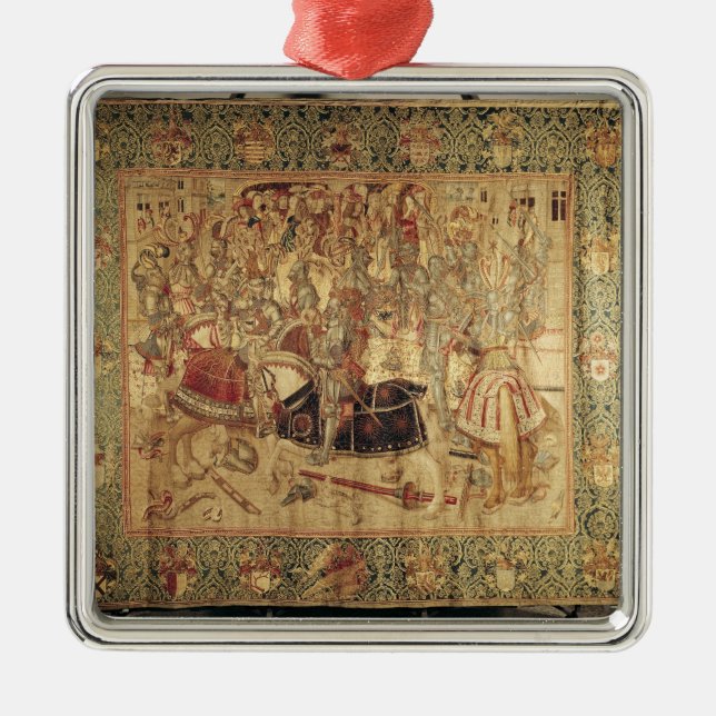 The Tournament, vertical loom tapestry Metal Ornament (Front)