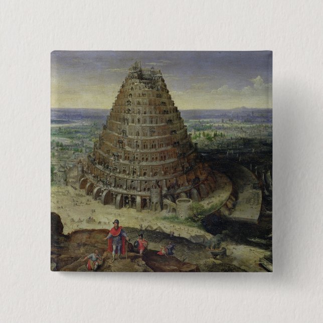 The Tower of Babel, 1594 2 Inch Square Button (Front)