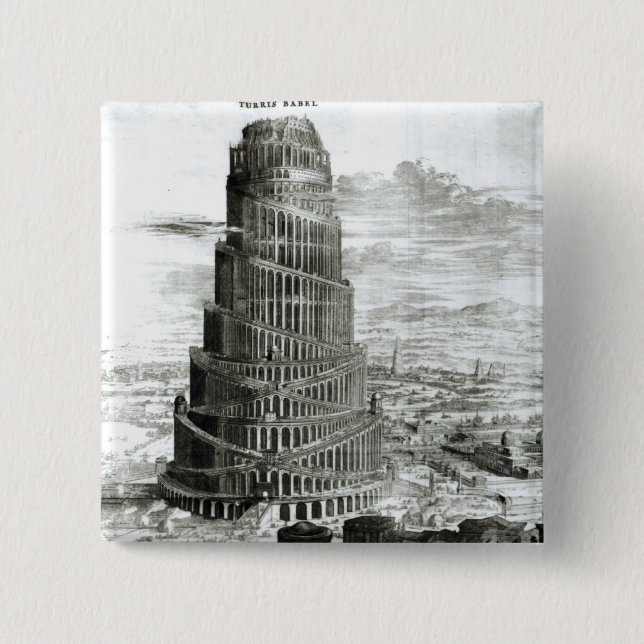 The Tower of Babel, 1679 2 Inch Square Button (Front)