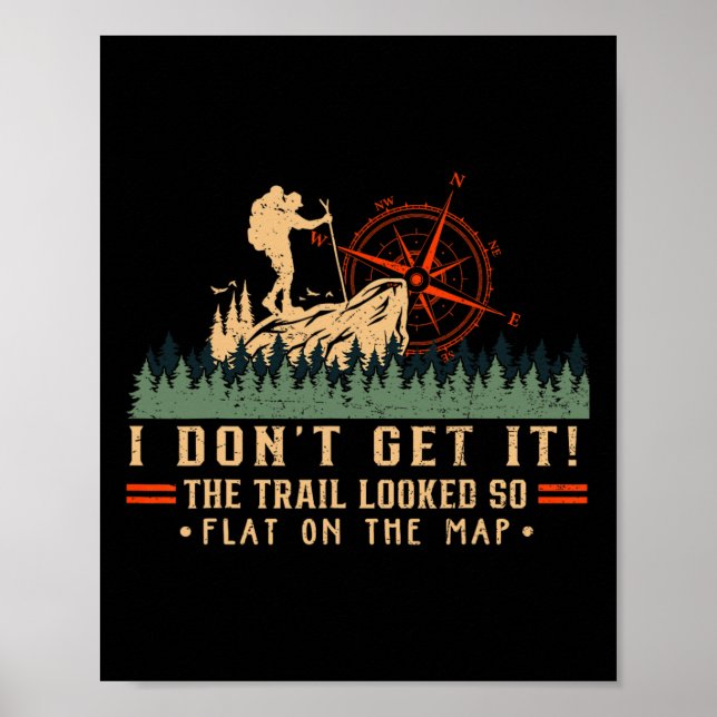 The Trail Looked So Flat On Map Funny Hiking Slow  Poster (Front)
