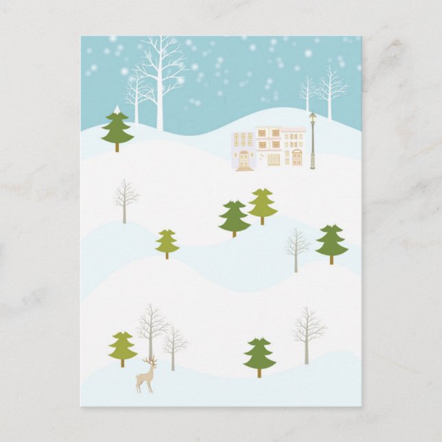 The tree and snowy mountain with Merry Christmas Holiday Postcard (Front)