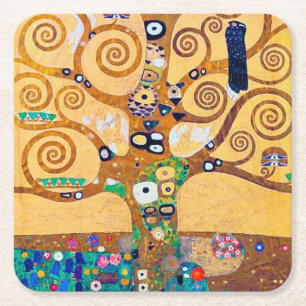 The Tree of Life (detail), Klimt Square Paper Coaster