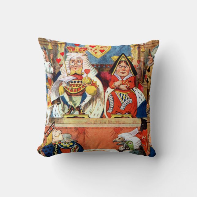 The Trial of the Knave of Hearts in Wonderland Throw Pillow (Front)