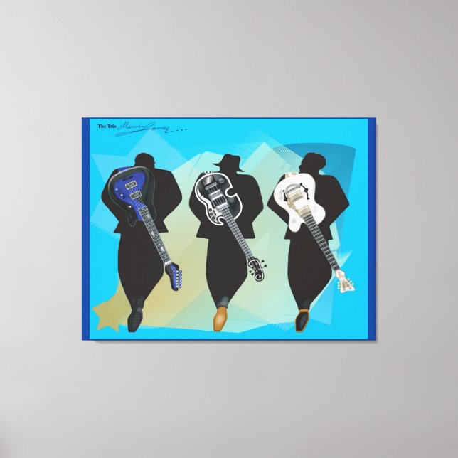 The Trio-Stretched Canvas Print-Blue Background Print (Front)