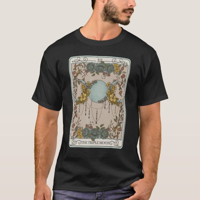 The Triple Moon Tarot Card Floral Crescent Moon Ae T-Shirt (Front)