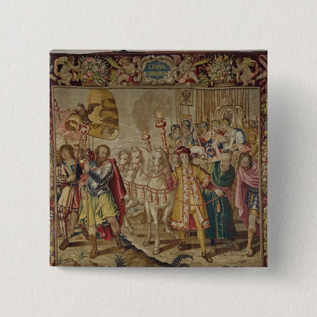 The Triumph of Charles V 2 Inch Square Button (Front)
