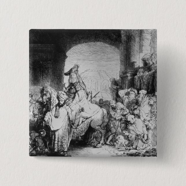 The Triumph of Mordecai, c.1640 2 Inch Square Button (Front)