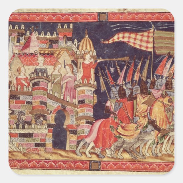 The Trojans Leaving for Battle Square Sticker (Front)